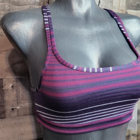 New Athleta Full Focus Strappy Sports Bra PurpleColorblock Stripe XXS - Picture 5 of 8